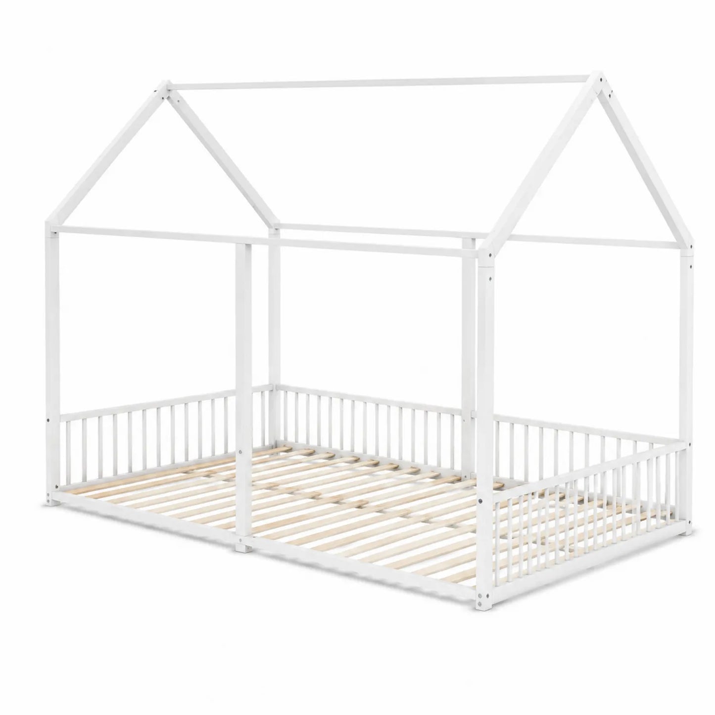 Lit enfant en bois blanc avec structure maison, 90x200 cm