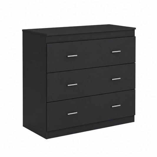 Commode 3 tiroirs en bois MDF noir 80x78x40cm