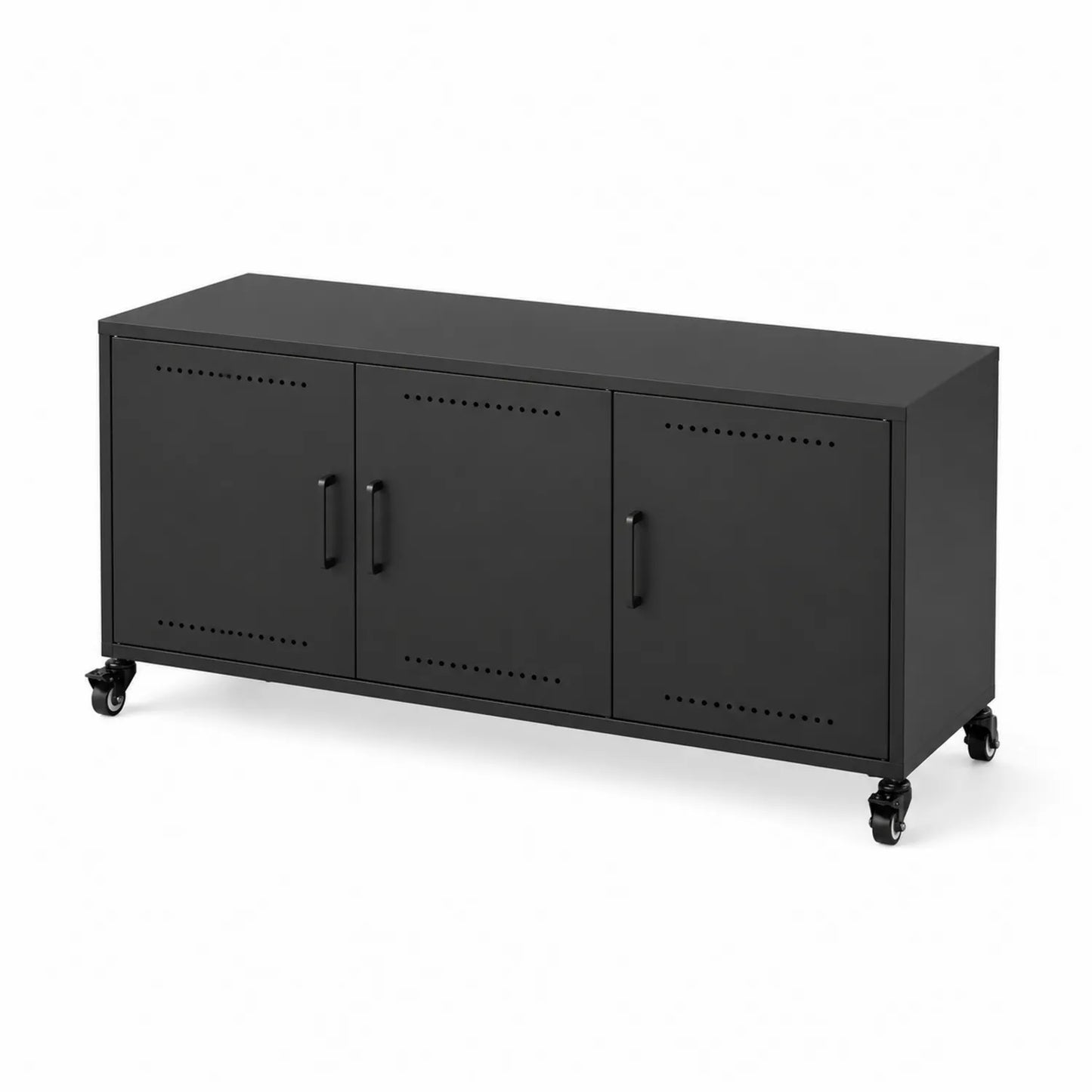 Meuble TV en métal noir avec roulettes 120x40x60 cm