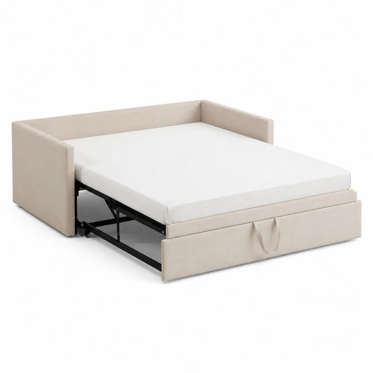 Canapé-lit gigogne en tissu beige avec cadre en métal