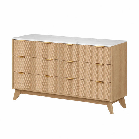 Commode en bois avec plateau en marbre et 6 tiroirs