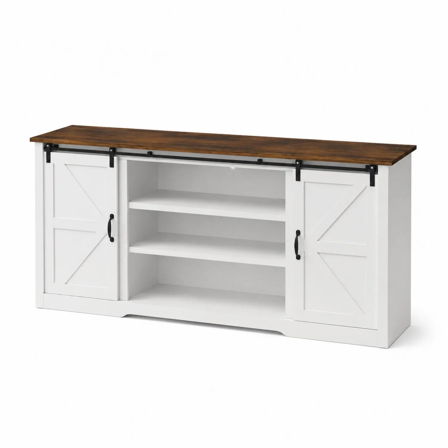 Meuble TV en Bois avec Portes Coulissantes Blanches 147 cm