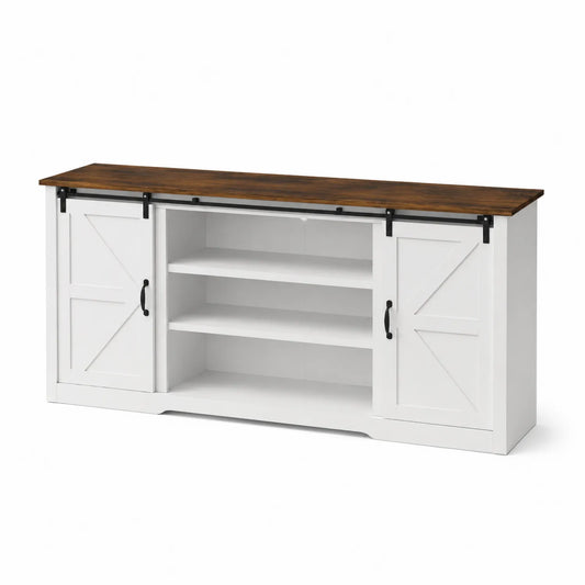 Meuble TV en Bois avec Portes Coulissantes Blanches 147 cm
