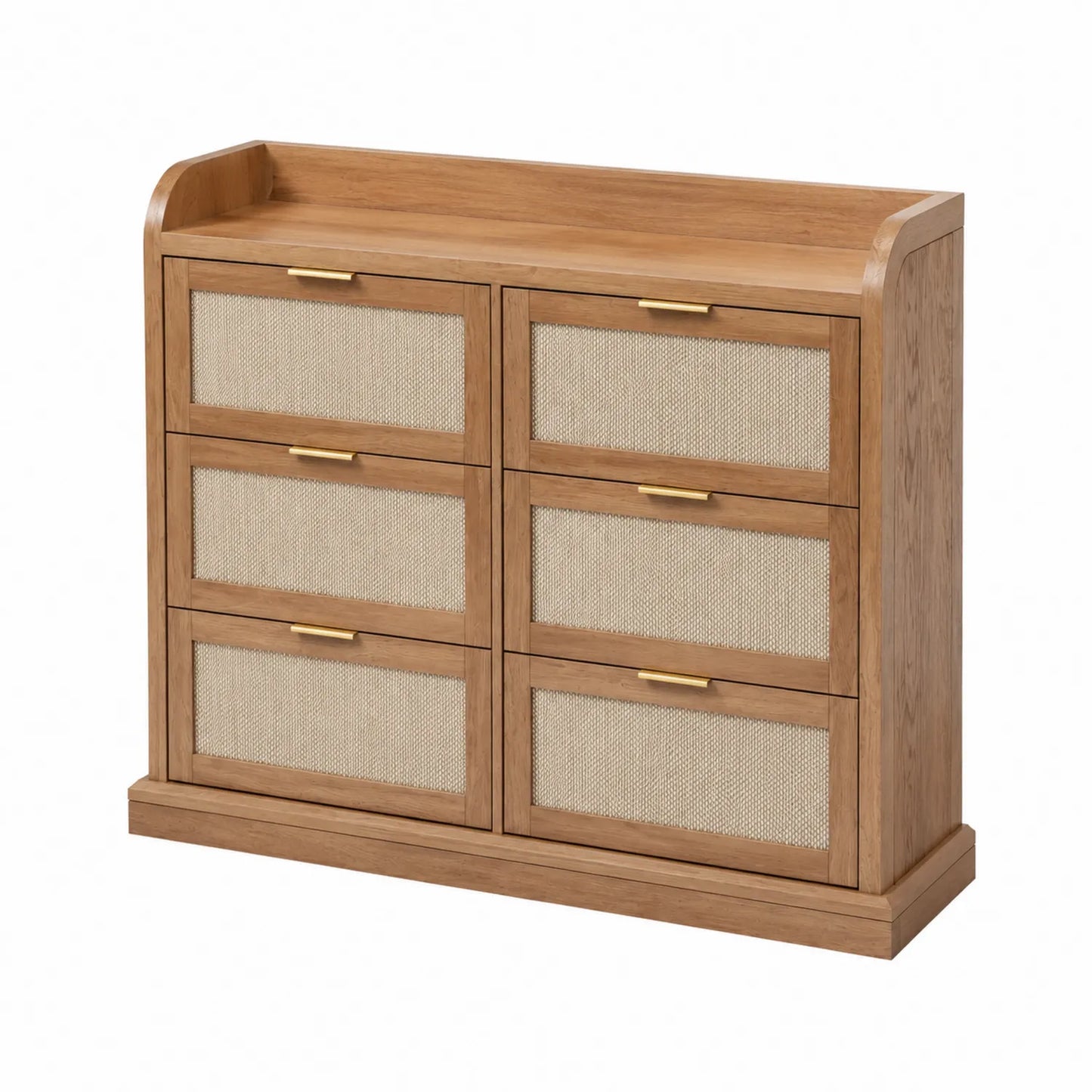 Commode 6 tiroirs en chêne et rotin