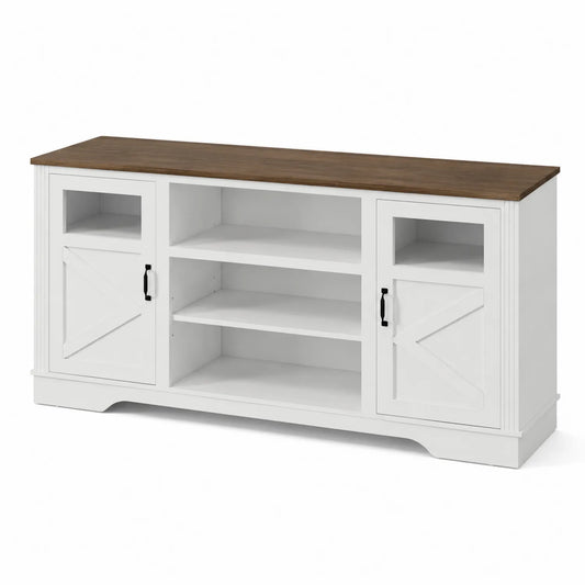 Meuble TV en bois blanc et noyer avec étagères 150x40x75 cm