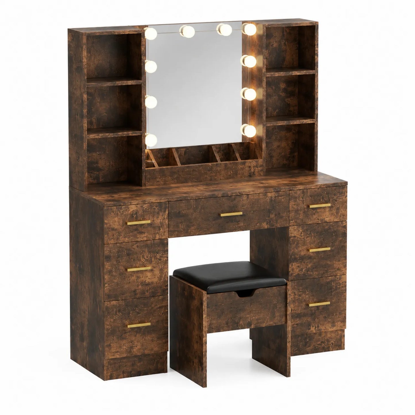 Coiffeuse en Bois avec Miroir Éclairé et Tabouret